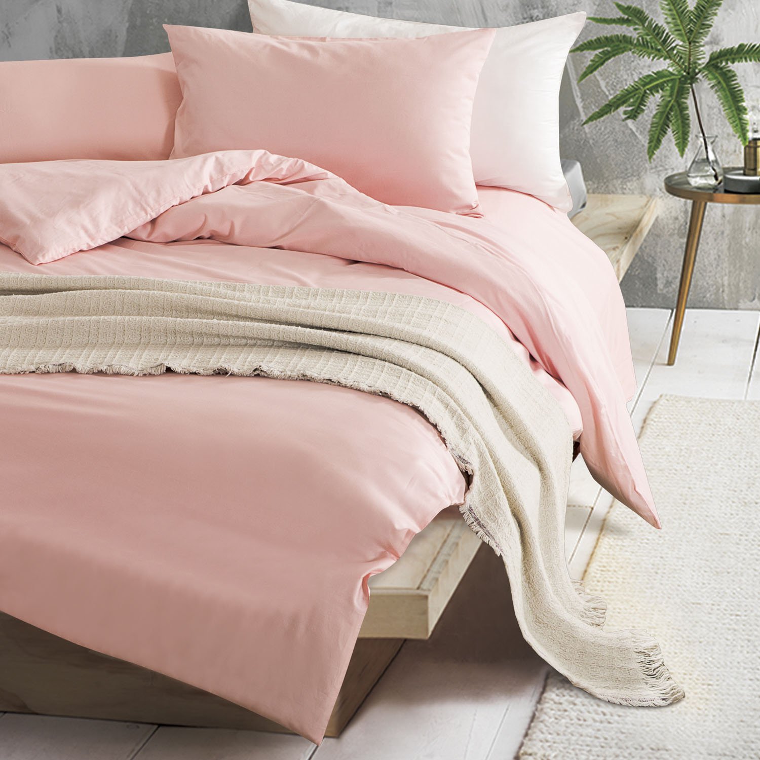 冬日印象 贡缎素色60s长绒棉纯净暖绒四件套 全棉保暖亲肤磨毛拉绒