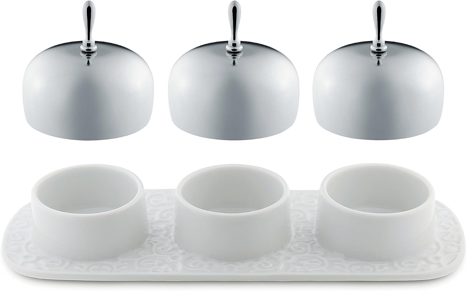 alessi"dressed" 三段陶瓷带盖托盘 18/10 不锈钢镜面抛光,白色
