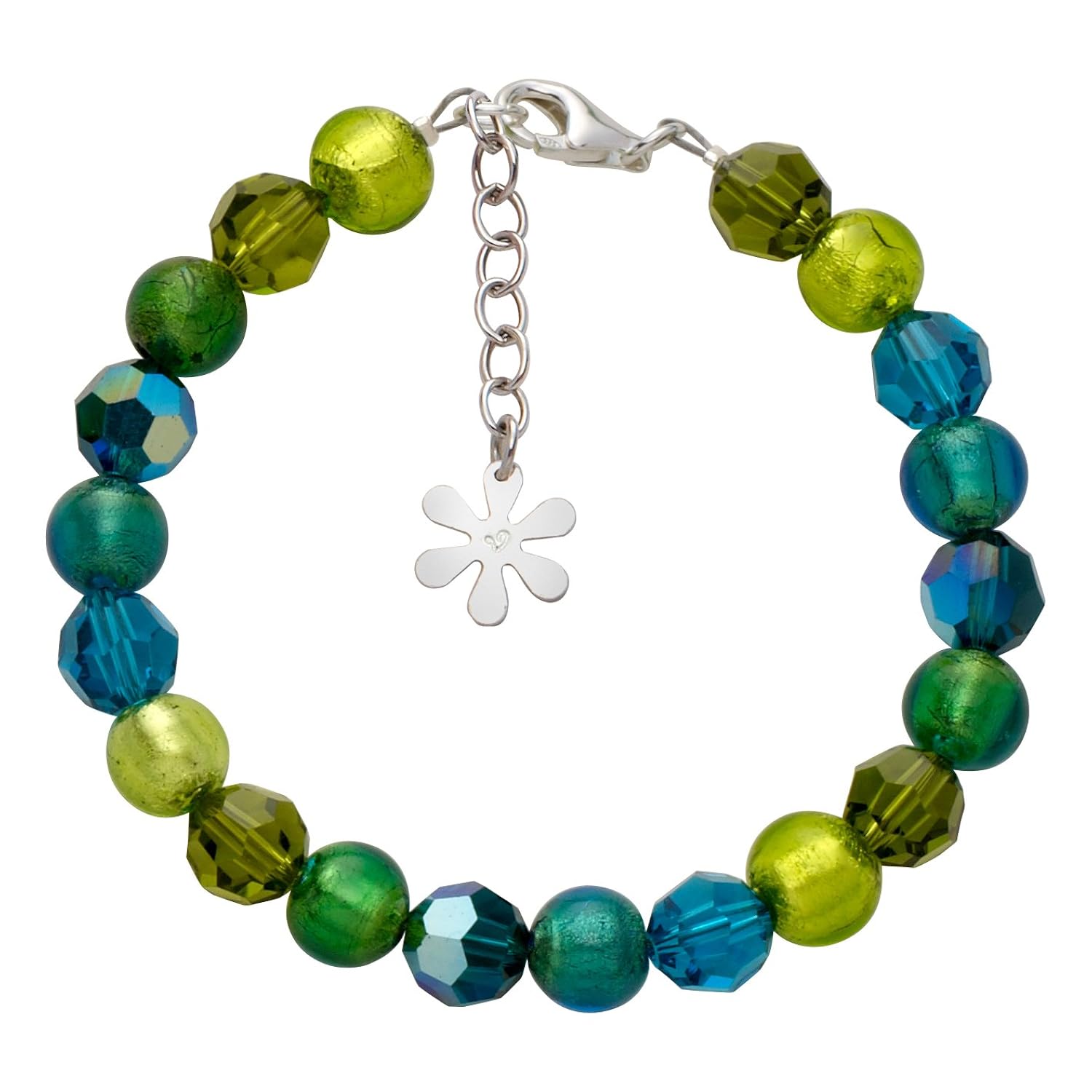 valentina 正品 murano 玻璃绿黄色串珠手链 of 19.5 cm