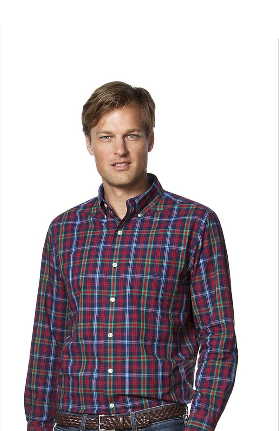 chaps 男士高大款经典款格子扣角领衬衫,红色