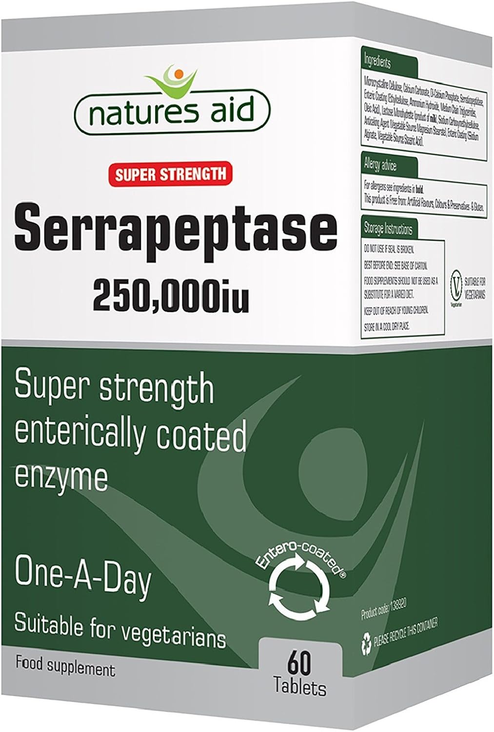 natures aid 舍雷肽酶 250000 iu,60 片(强肠溶