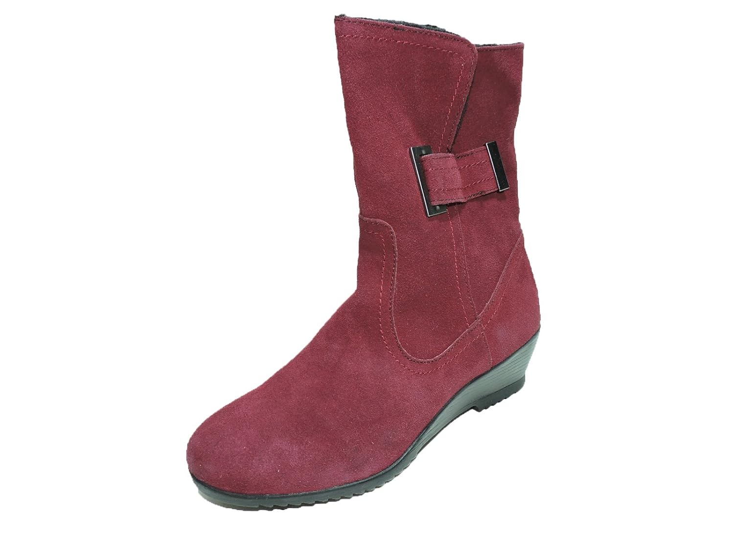 bleacher 北女式赭红色红色坡跟防水麂皮25.