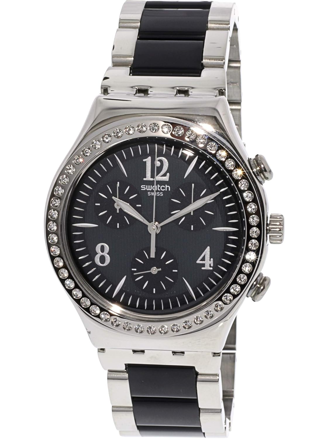swatch made in black ycs118g silver stainless-steel swiss