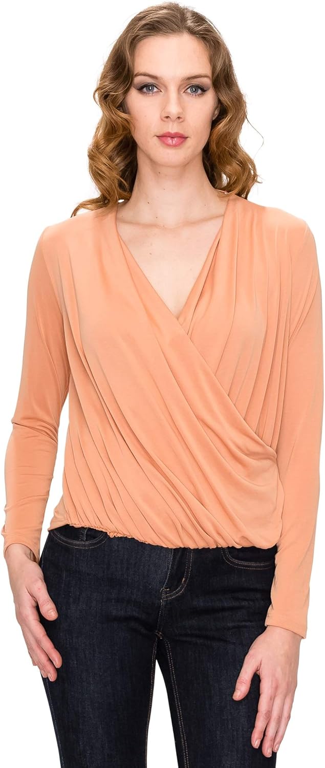 女式优雅裹身衬衫上衣 – 正式考究长袖 v 领褶裥衬衫休闲办公室工作