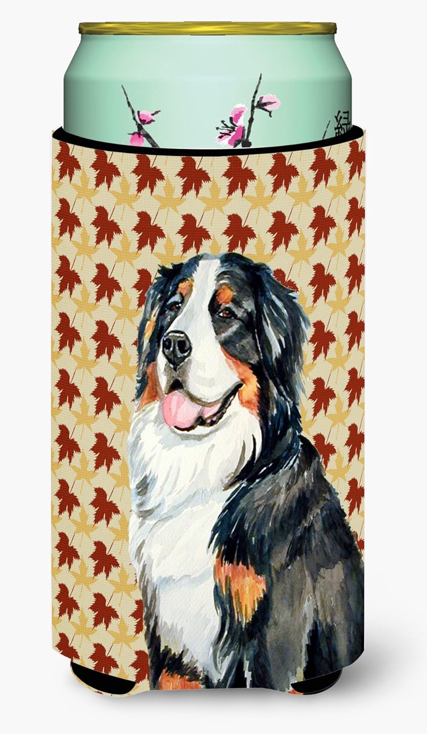 bernese mountain dog fall leaves portrait michelob ultra koozies