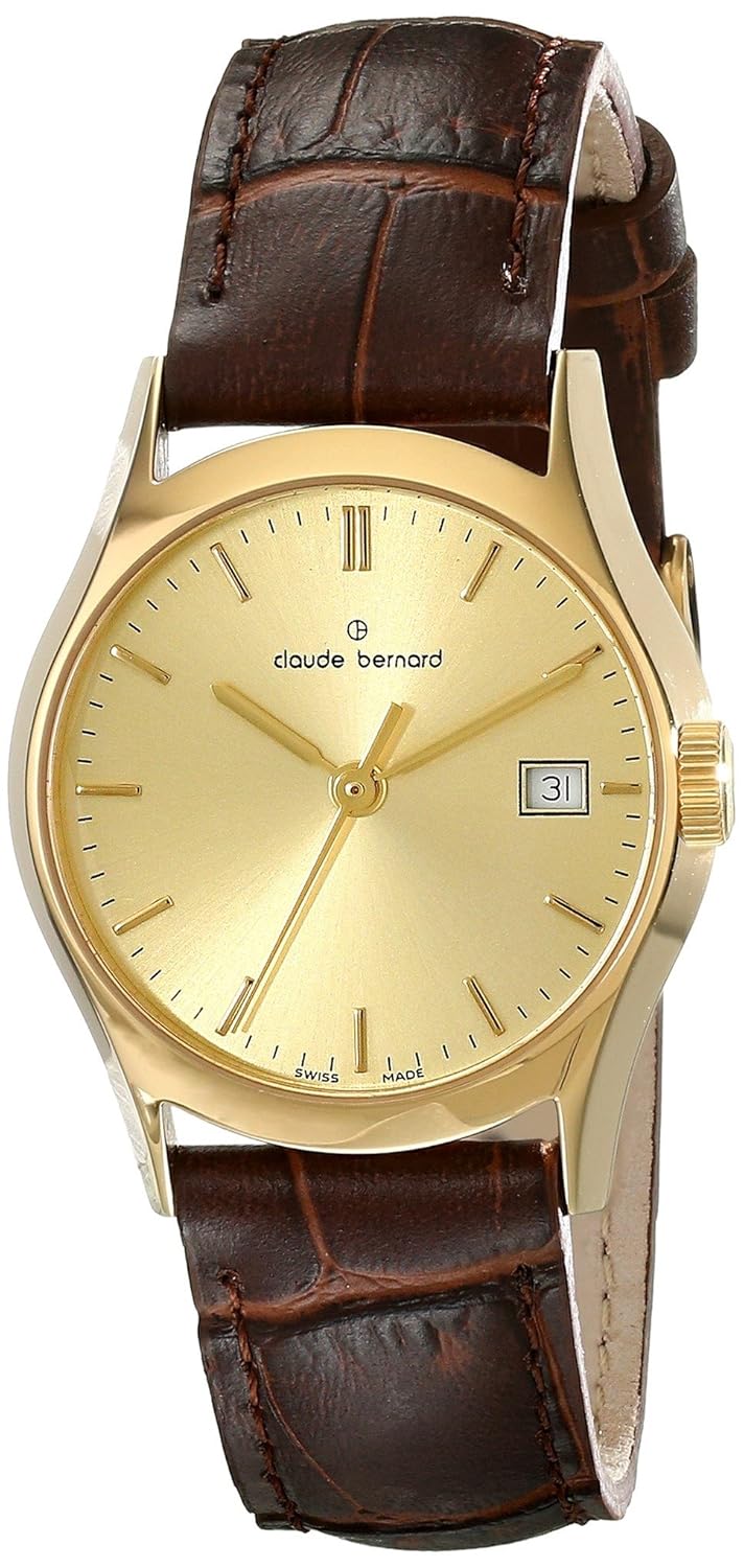 claude bernard 女式54003 37j di 经典女式模拟显示瑞士石英棕色手表