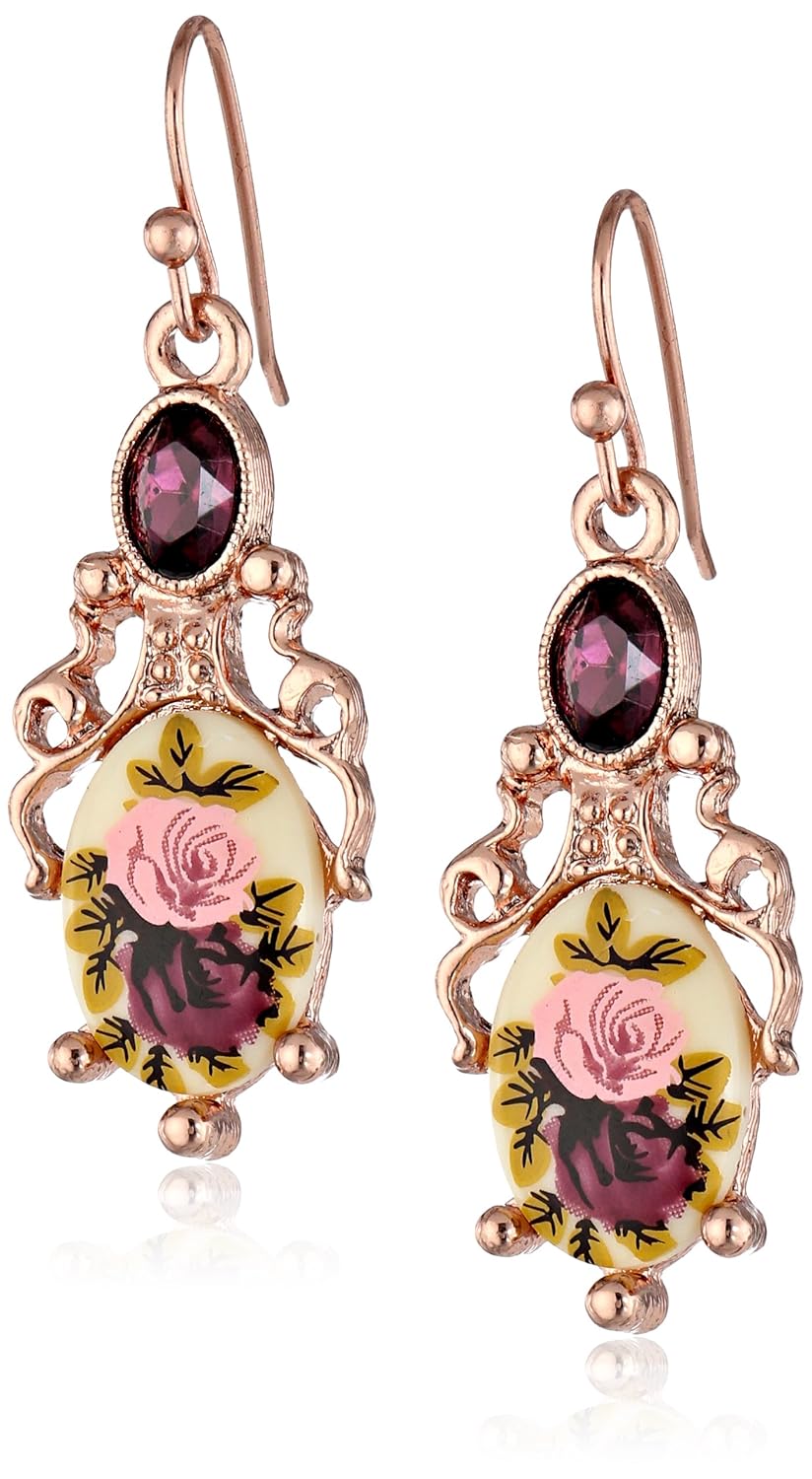 1928 jewelry 玫瑰 金色质感 紫 花状 女士耳环 24388 (downton abbey