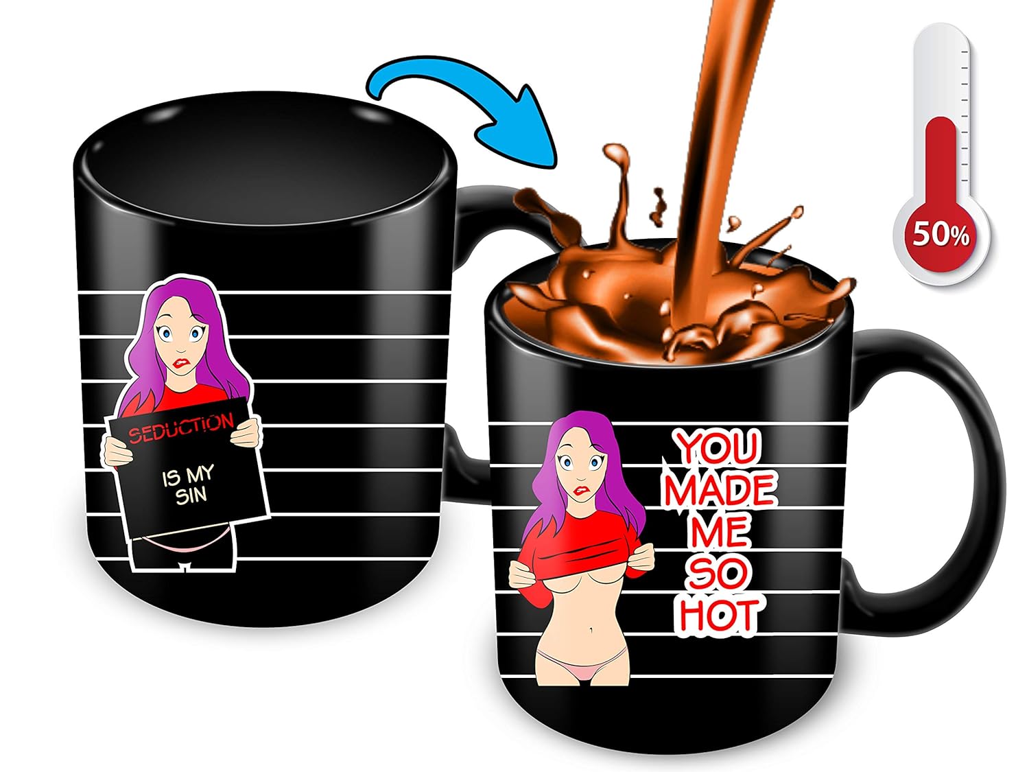 热敏变色咖啡杯 趣味咖啡杯 "the hot girl design"字样 趣味礼物创意