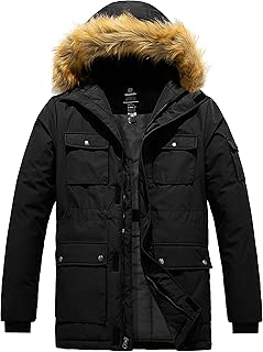 Wantdo 男式冬季外套毛皮连帽加厚派克大衣棉服