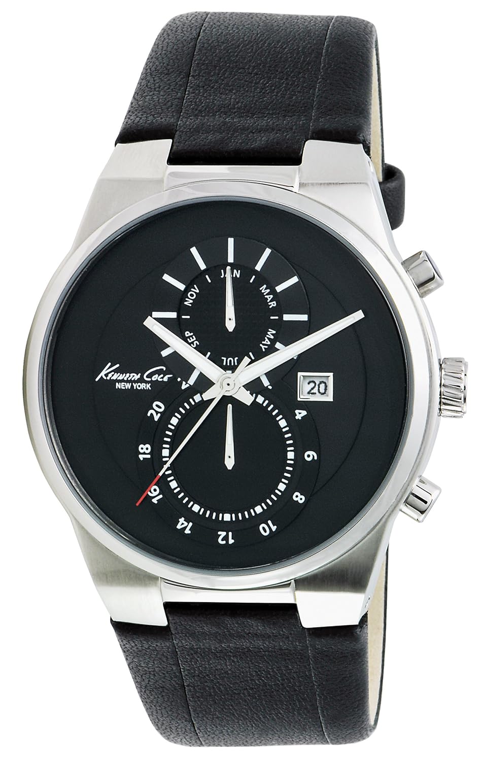 kenneth cole 男式石英手表,黑色表盘 analogue 显示黑色皮革表带 kc