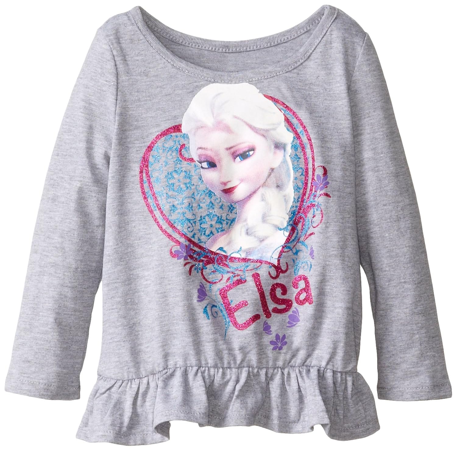 frozen little girls elsa girls long sleeve peplum top, heather