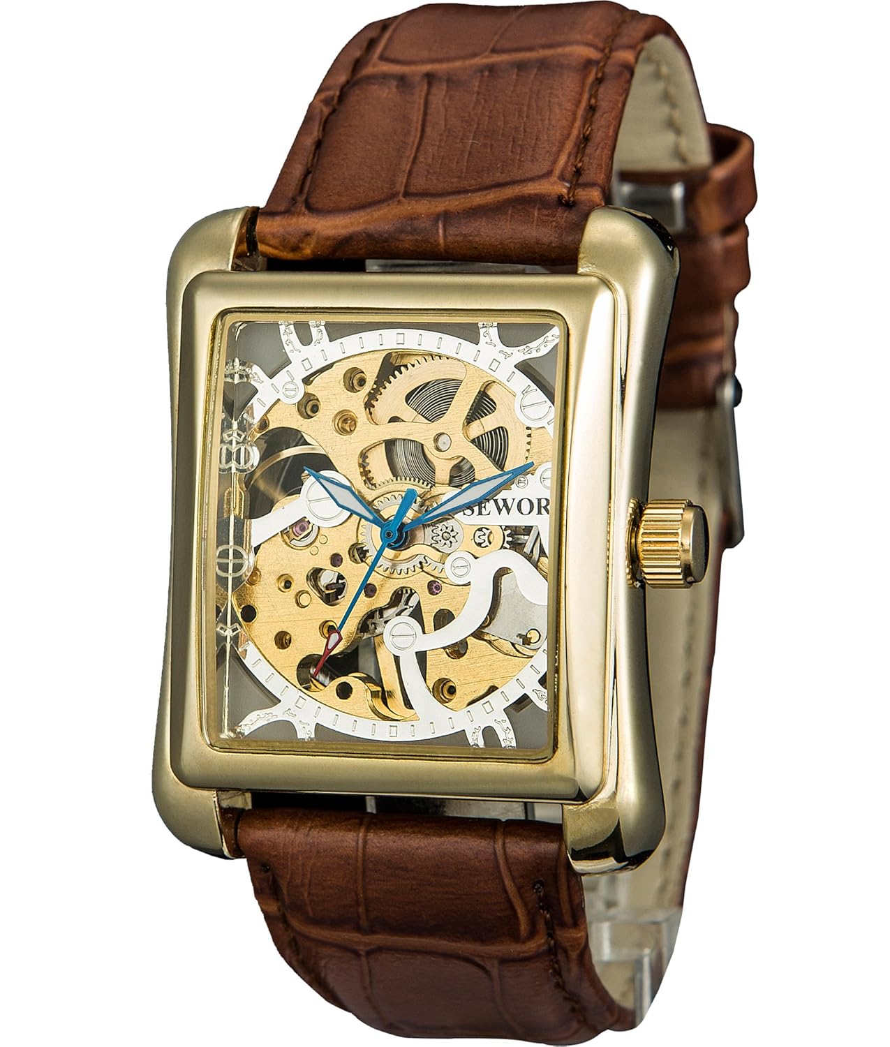 sewor 男式连衣裙机械手风金色机芯皮革腕表 三款有吸
