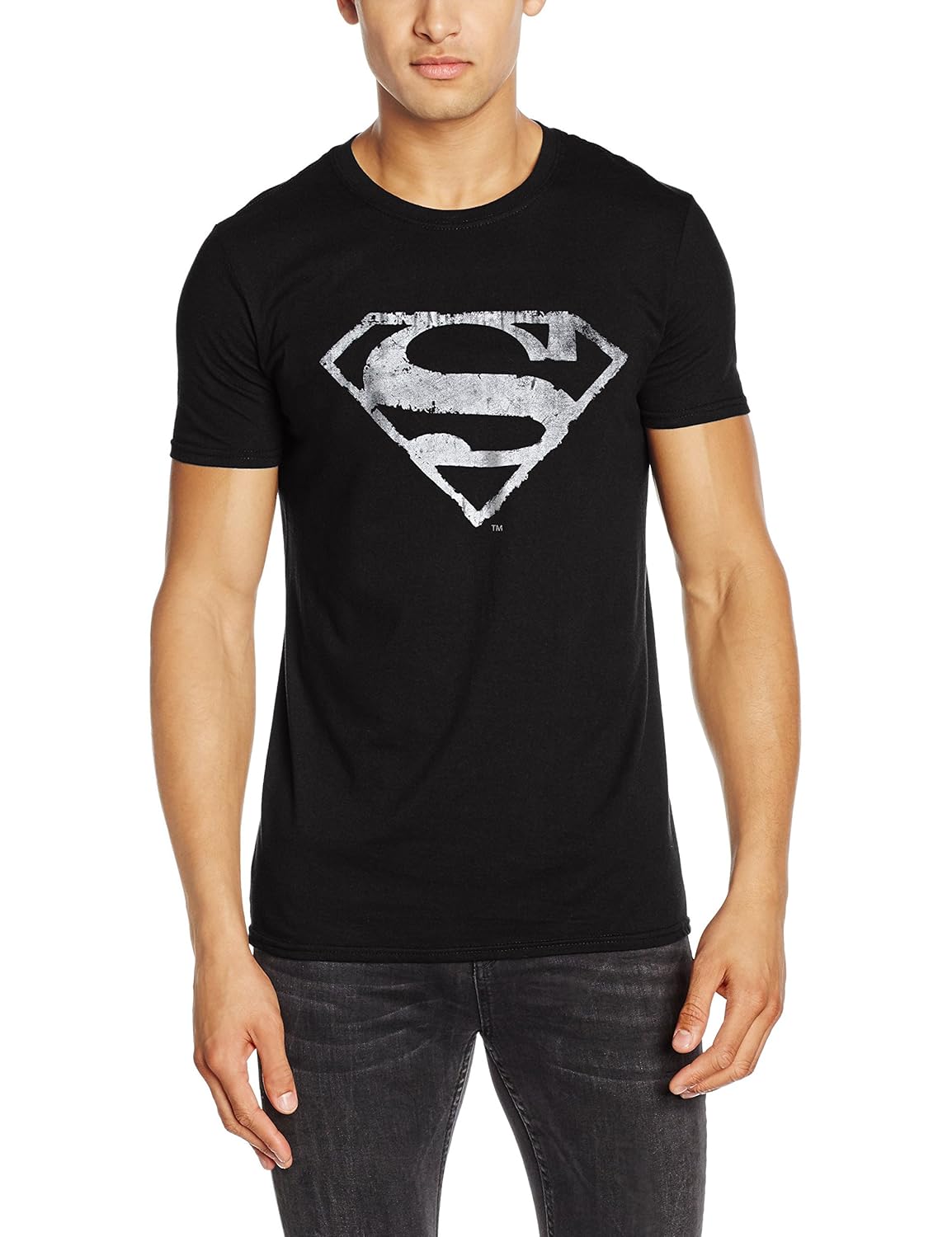 superman mens logo mono distressed t-shirt black medium