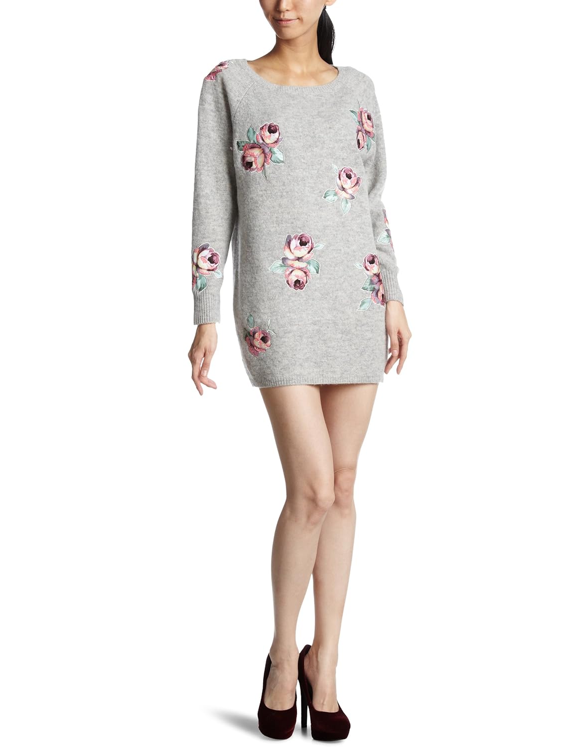 snidel 花朵印花针织连衣裙绣花 snoc12008 灰色 f
