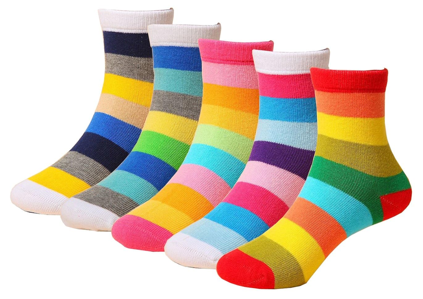 chung 幼童小女孩棉质彩虹条纹及踝袜,彩色 5 双装 rainbow(5 pack) 1