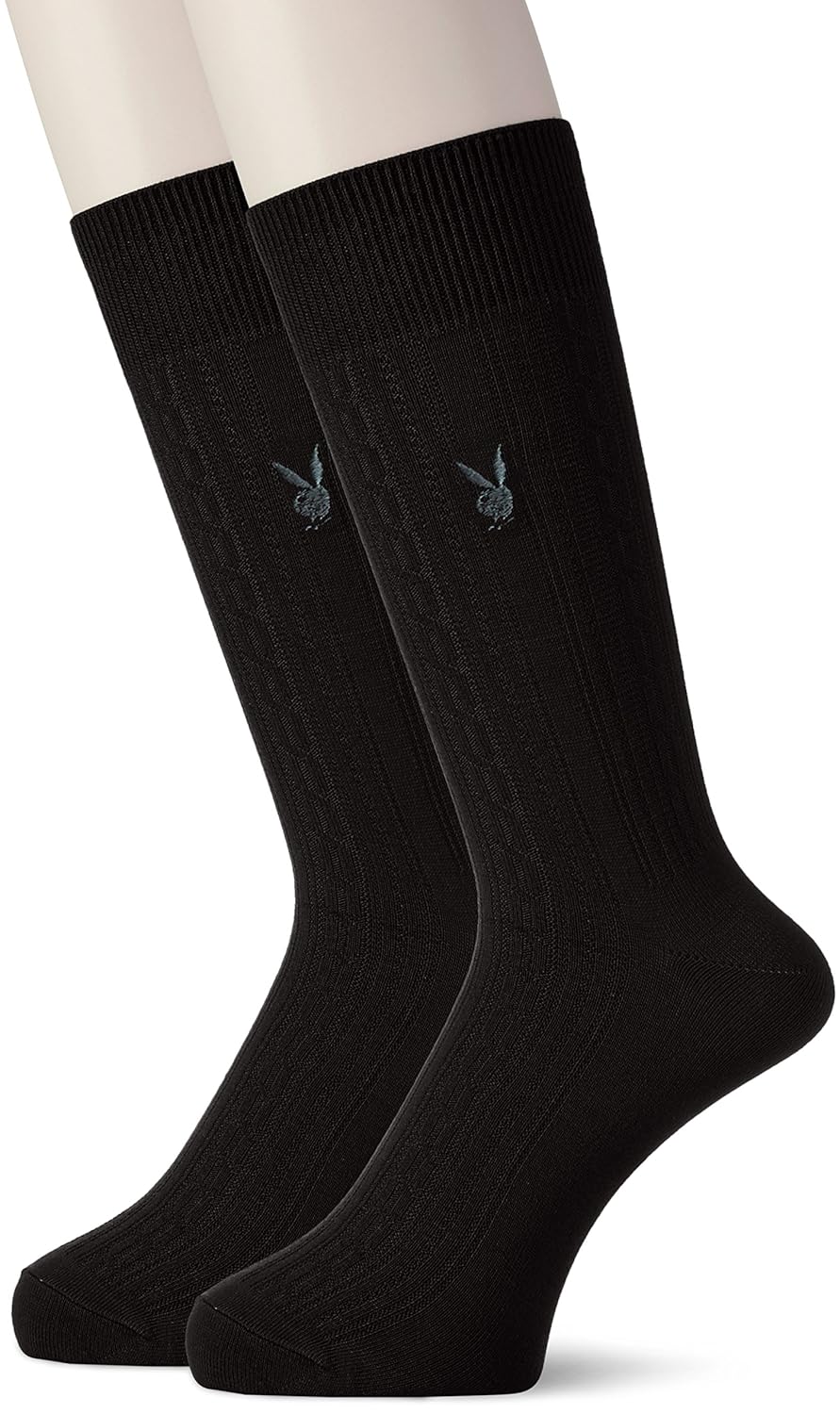 ( 花花公子 playboy 温暖吸湿发热电缆休闲袜子2双装 黑 日本 24-26cm