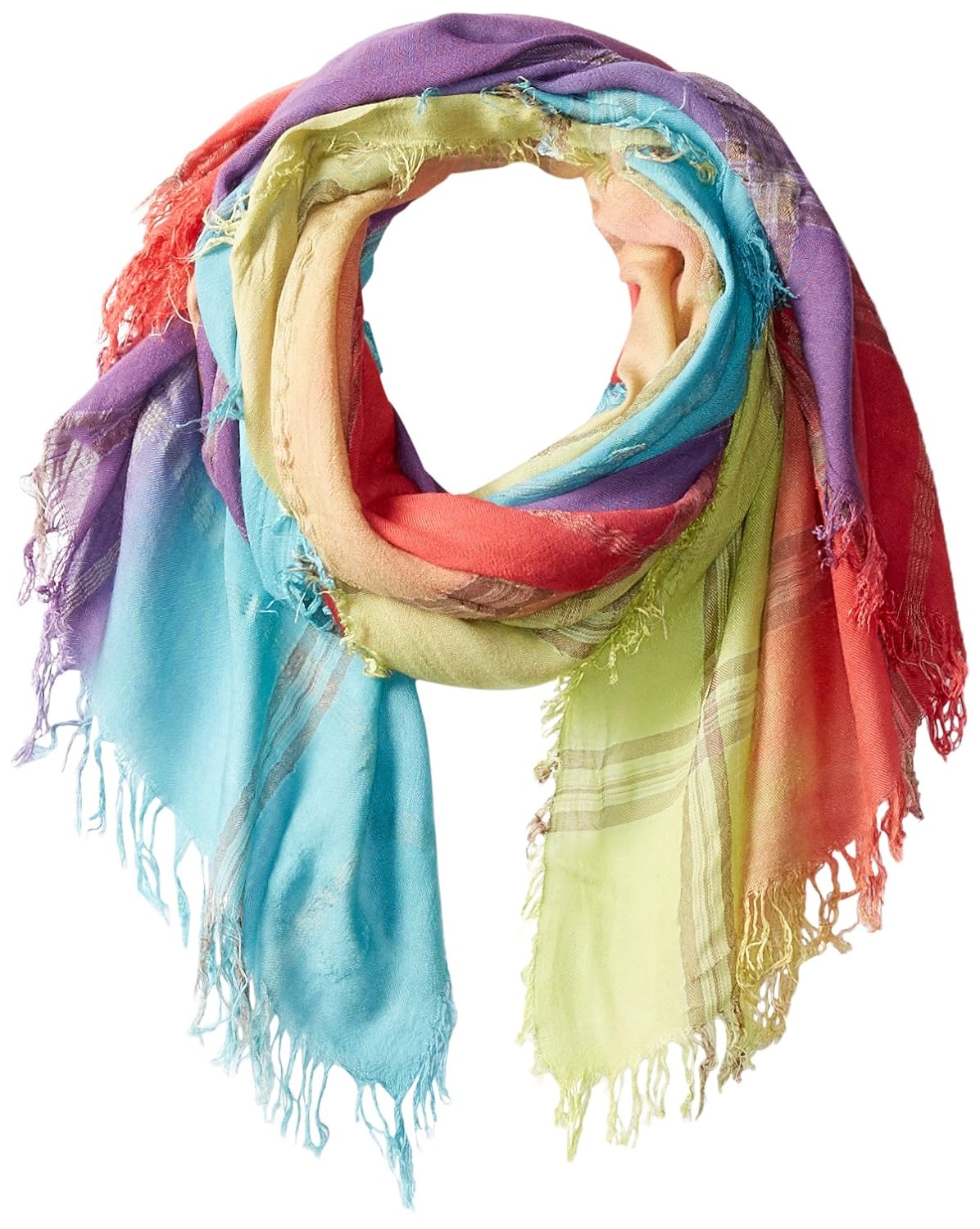 la fiorentina 女式起皱彩虹格纹围巾 rainbow combo one size