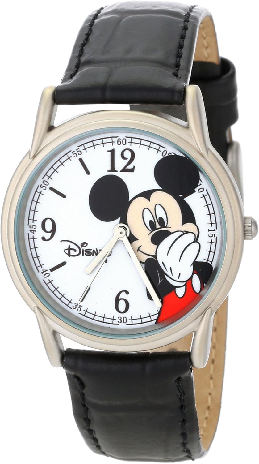 disney 男士 w000856 cardiff 米老鼠黑色皮革表带手表