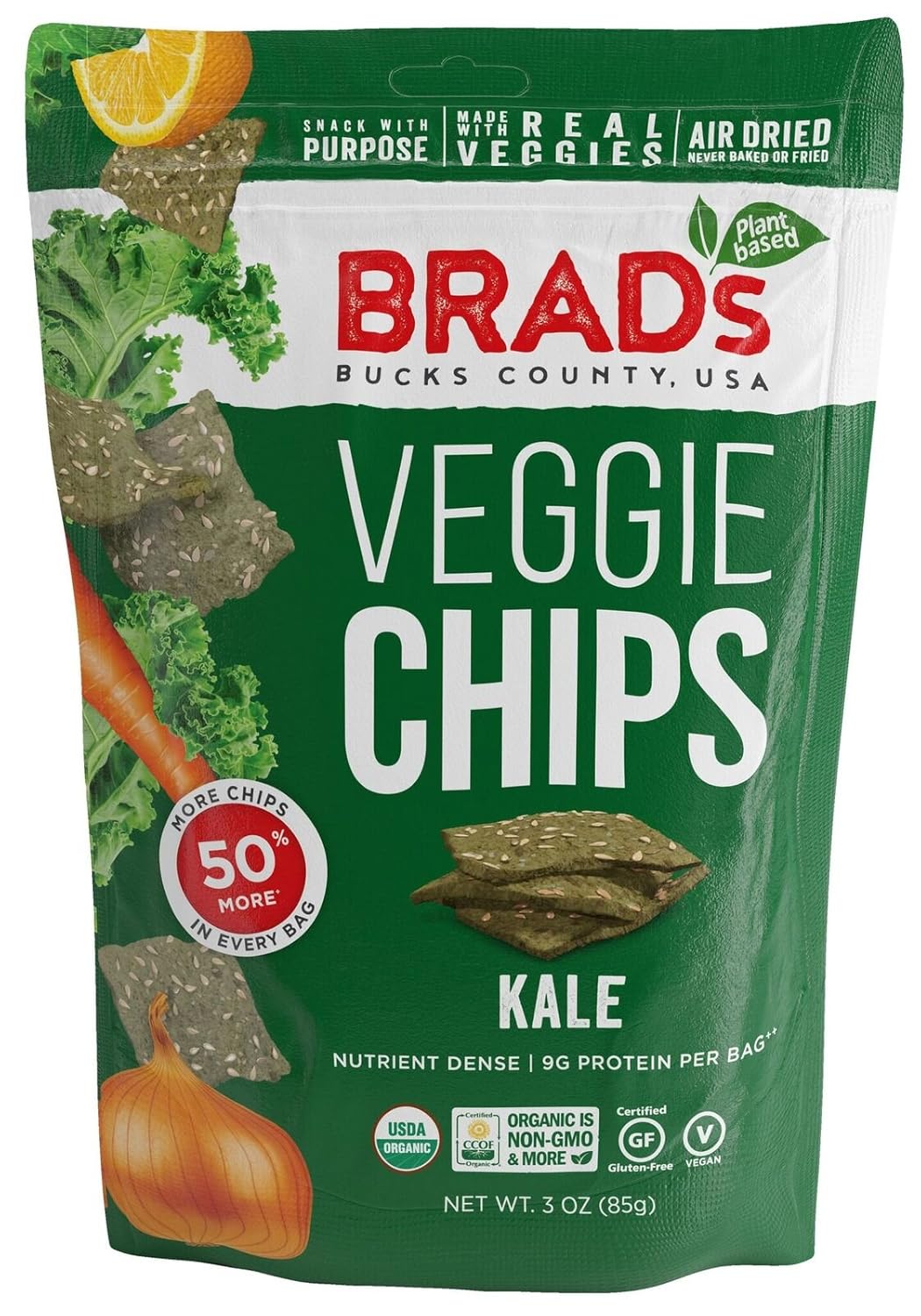 brads plant based organic veggie chips, kale, 6 count