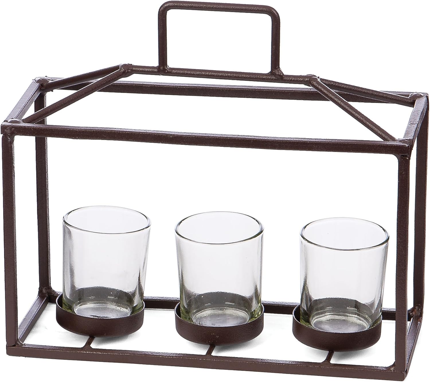 skalny 棕色矩形金属和玻璃 3 茶灯蜡烛架,22.86 厘米 x 8.