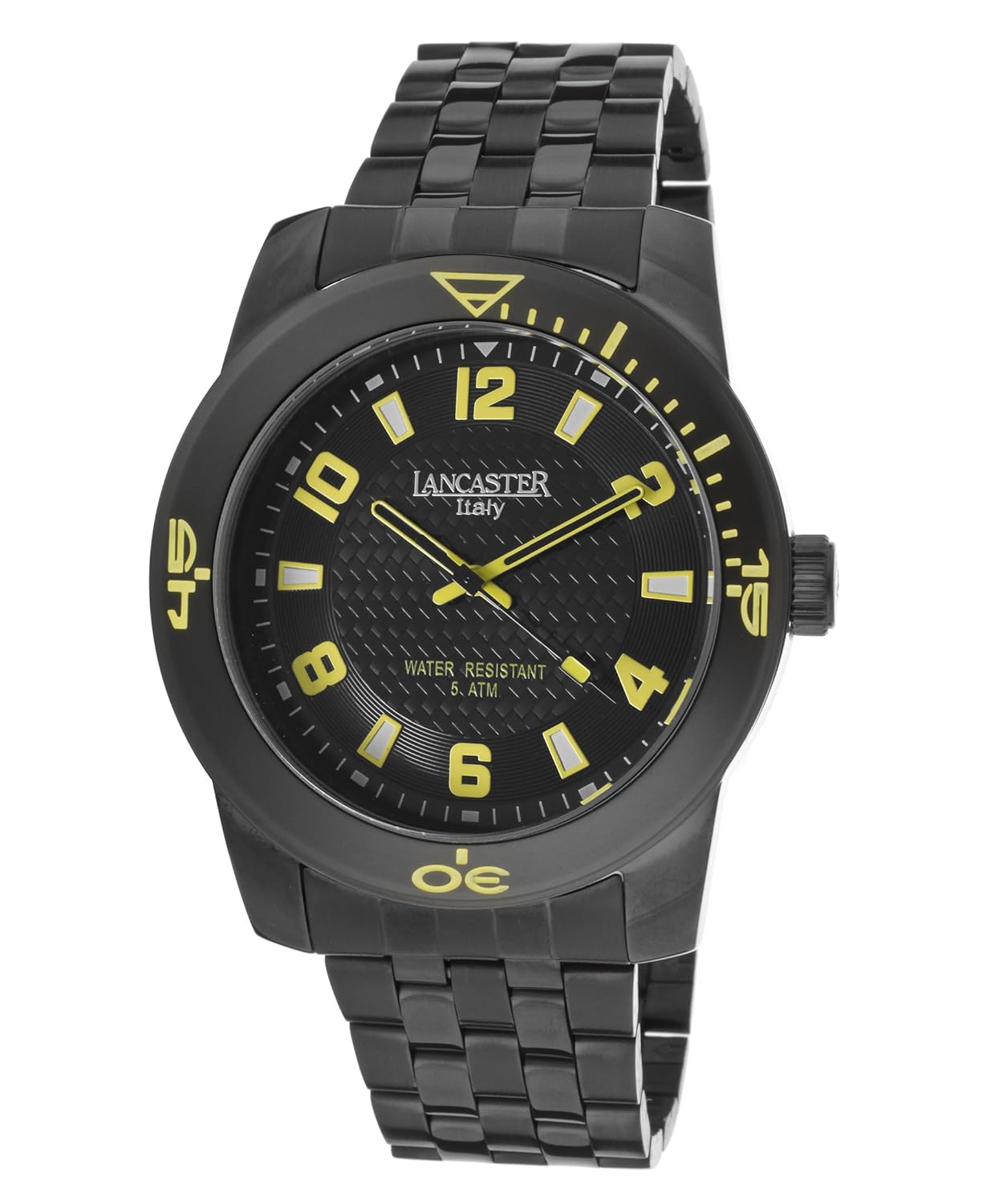 lancaster 意大利男式黑色纹理表盘黑色离子镀不锈钢