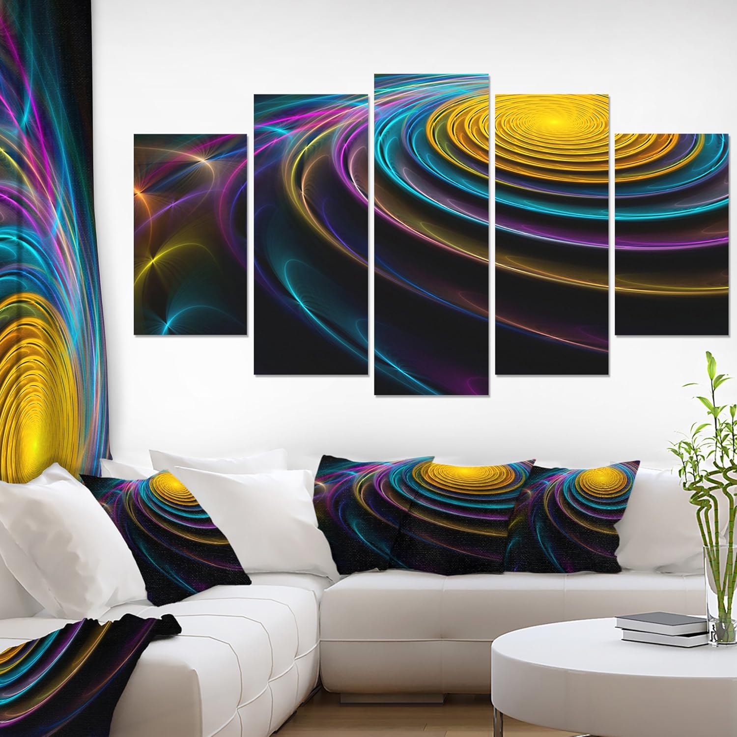 designart fractal 3d 彩色凸圆形抽象艺术帆布打印 蓝色 60x32" - 5