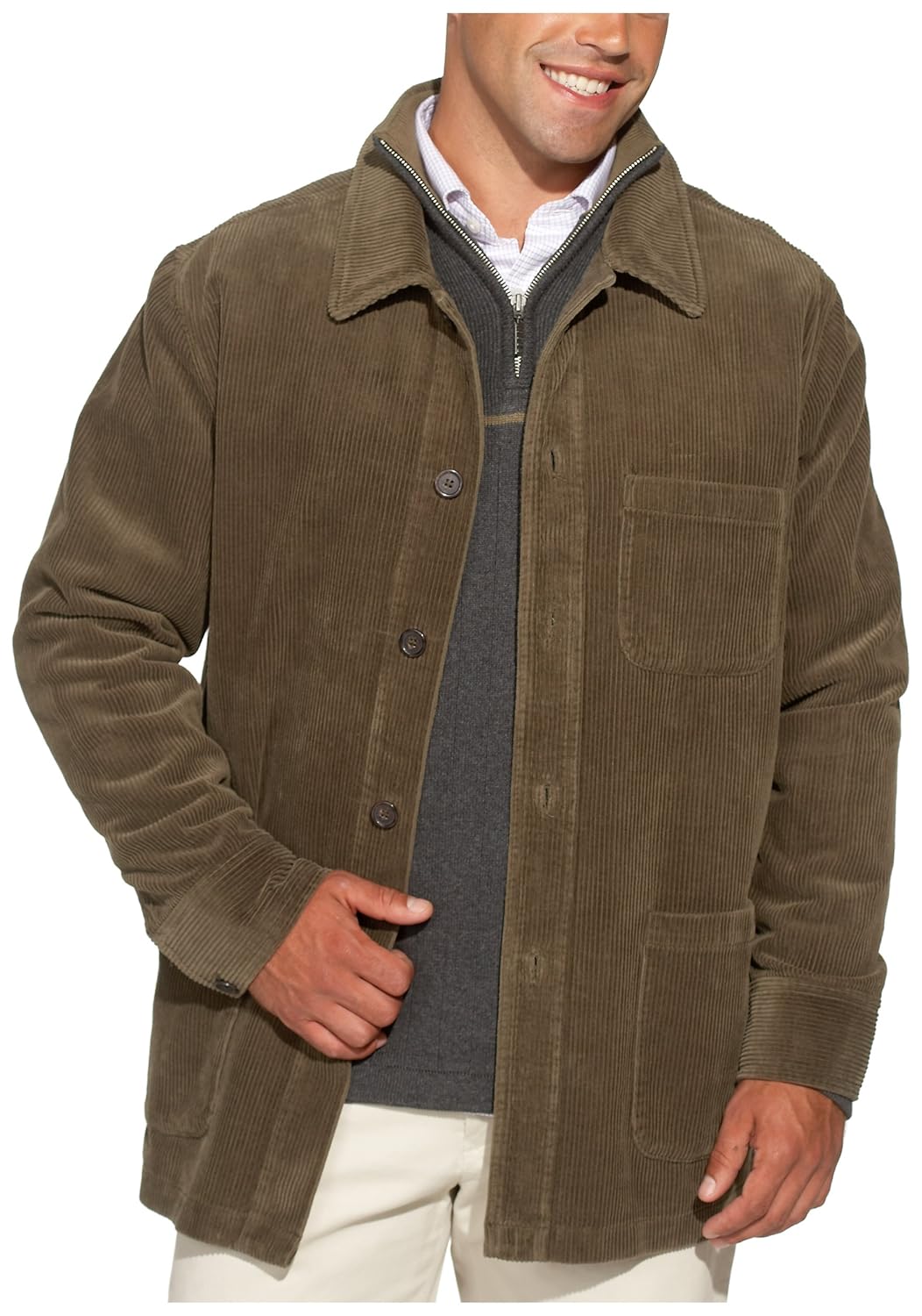 brandon 托马斯男式 barnie 灯芯绒外套 深橄榄色 large