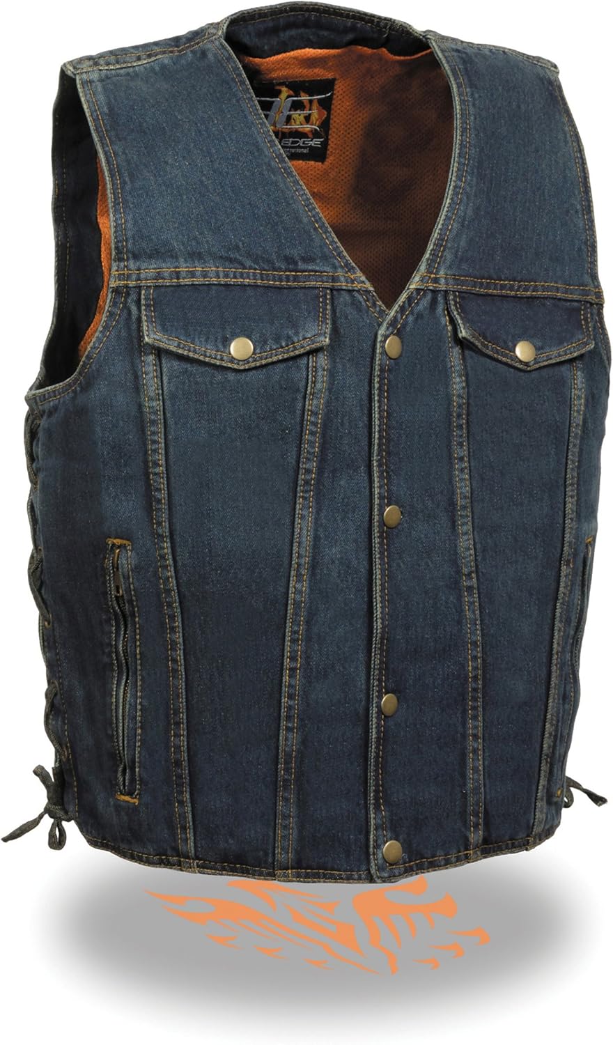 男士牛仔布侧蕾丝 gambler 背心前按扣设计 w/两个胸袋 蓝色 xxx