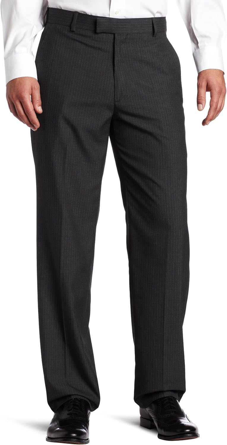 haggar 男式纹理细条纹定制修身直筒西装裤