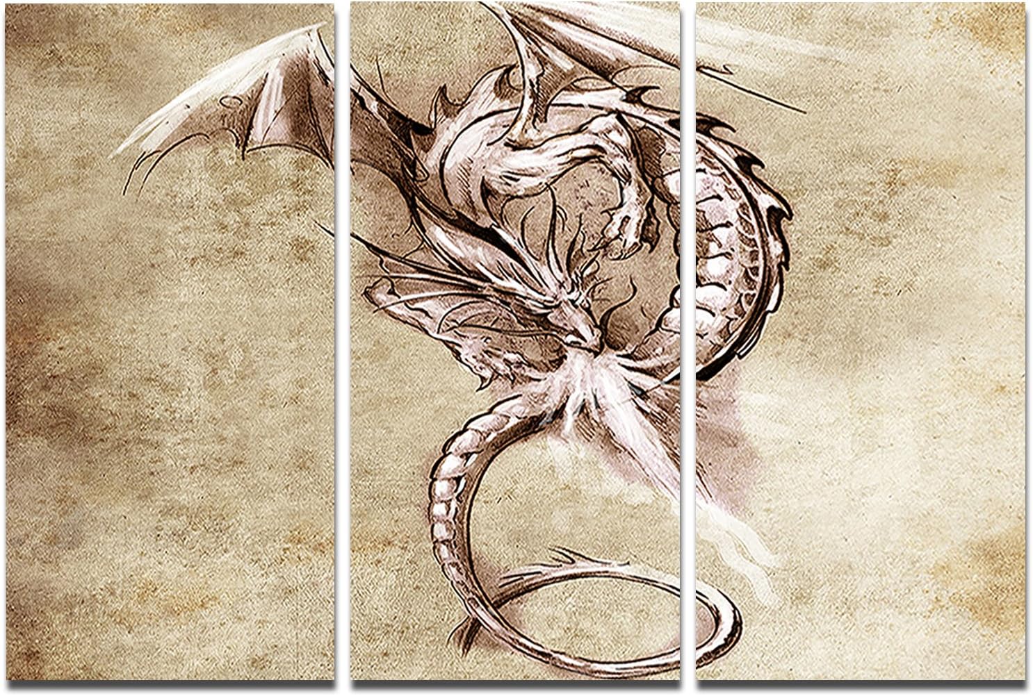 designart 梦幻龙纹身素描数字艺术金属墙体艺术 - mt7811 28x36