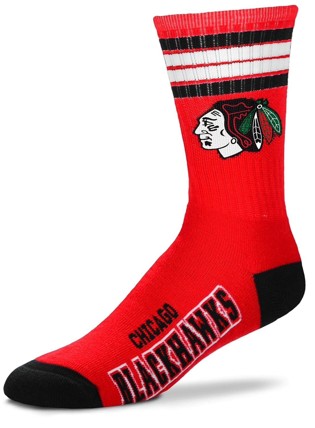for bare feet chicago blackhawks 4 stripe crew socks size large