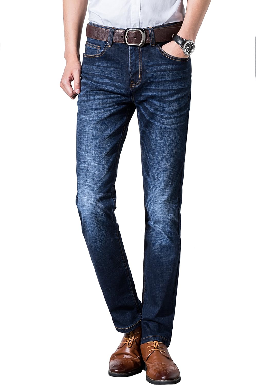 帝克凯龙 男士弹力修身商务直筒牛仔裤n3001 (36, 02d深蓝)