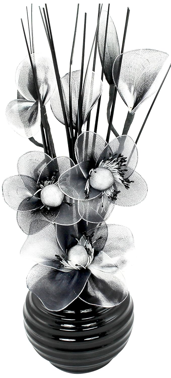 黑色花瓶带黑白人造花,家庭配件,客厅装饰品,窗架,32cm