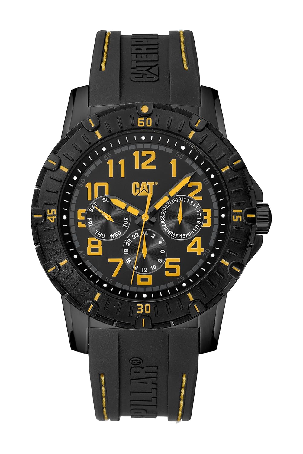 cat pv1 多功能男式模拟手表黑色带黄色 pv16921117