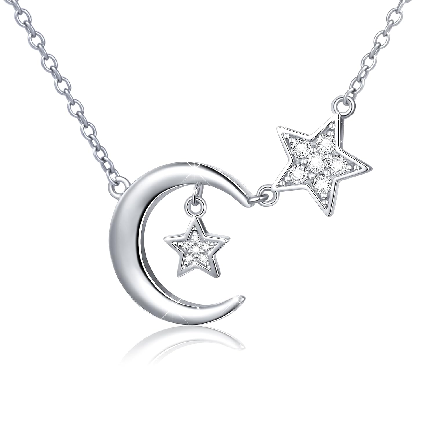 s925 纯银首饰月亮和星形吊坠项链