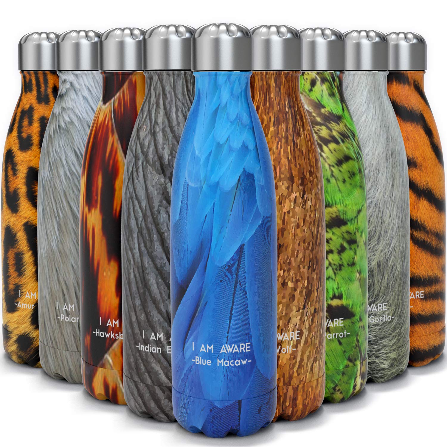 insulated stainless steel water bottle - endangered species