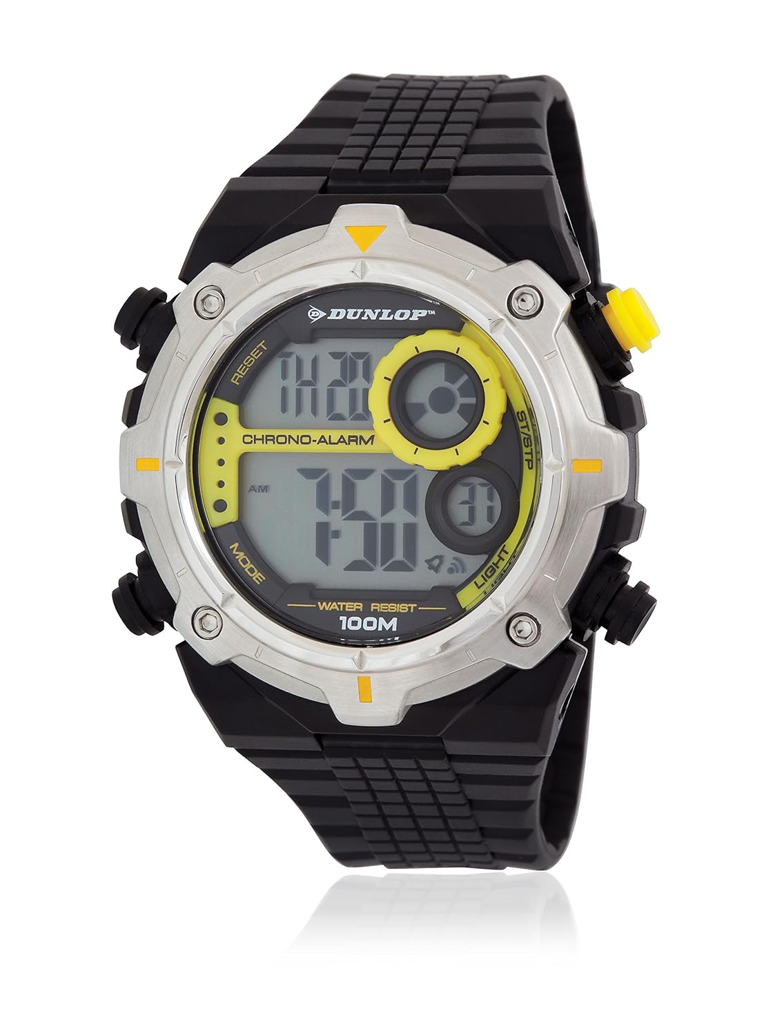 dunlop enchanter 男式石英手表,黑色表盘数字显示屏和黑色塑料带 dun