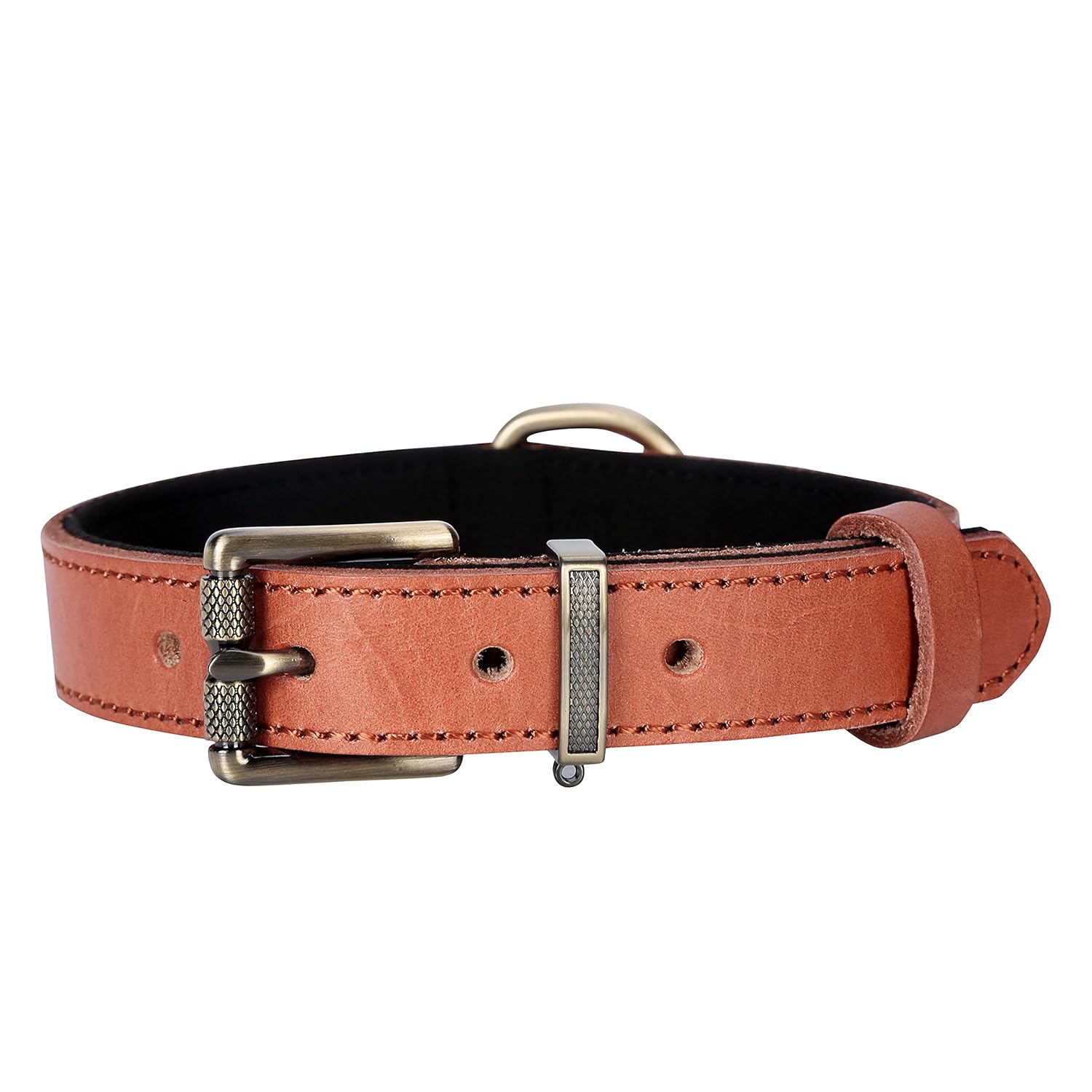 皮革狗项圈双重柔软耐用宠物皮革项圈 橙色 l length:23.6in