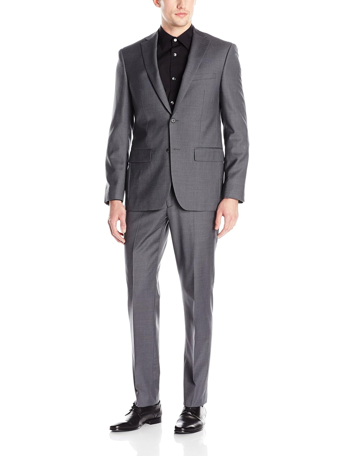 dkny 男式 dominic 单排扣100% 羊毛双扣领翻领修身西装 灰色 48 long