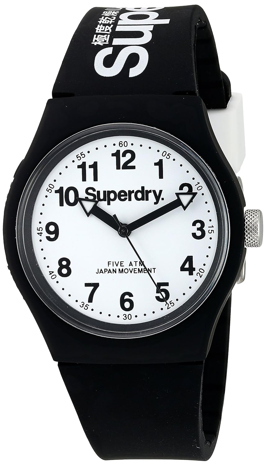 superdry urban 石英塑料和硅胶礼服手表,颜色:黑色(型号:syg164bw)