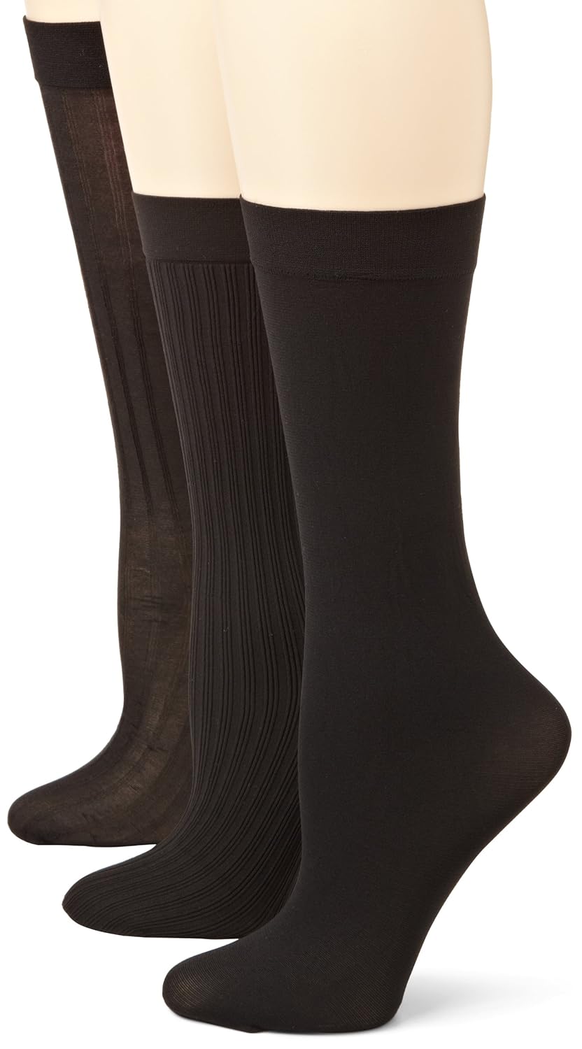 angel 丝袜女式3双装罗纹裤子袜子 黑色 one size