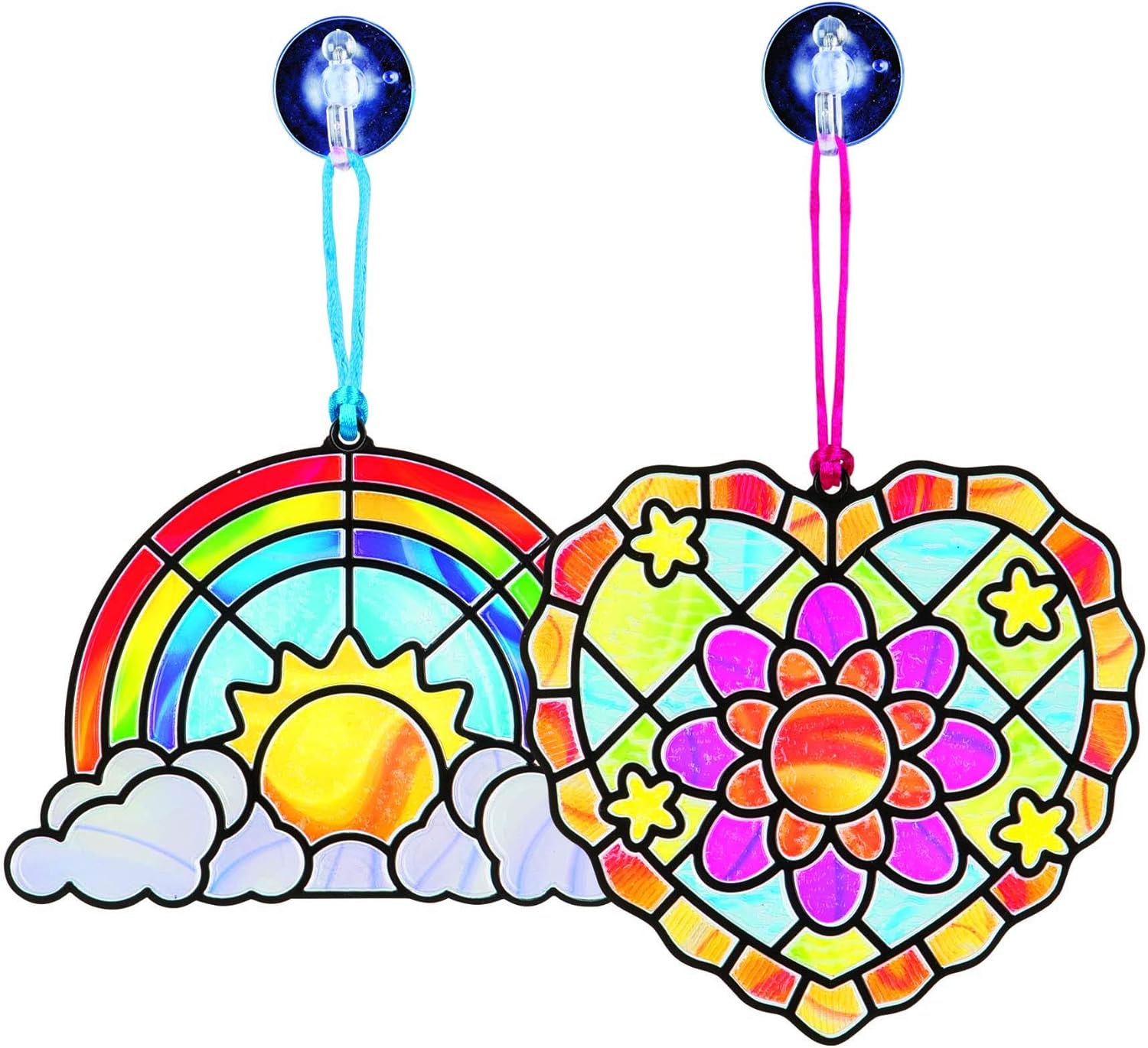 melissa & doug 简易彩色玻璃手工制作套装:心型和彩虹图案- 带多于80