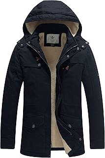 WenVen 男式棉质加厚连帽大衣