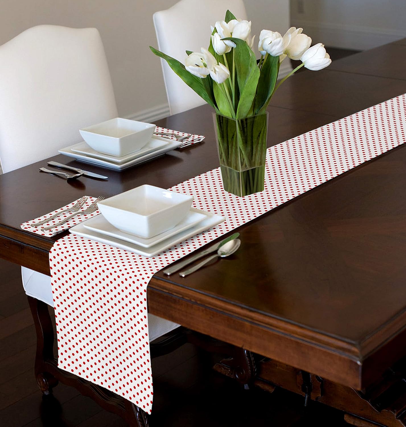 luxehome 白色和红色现代现代圆点桌巾 30.48 厘米 x 228.60 厘米