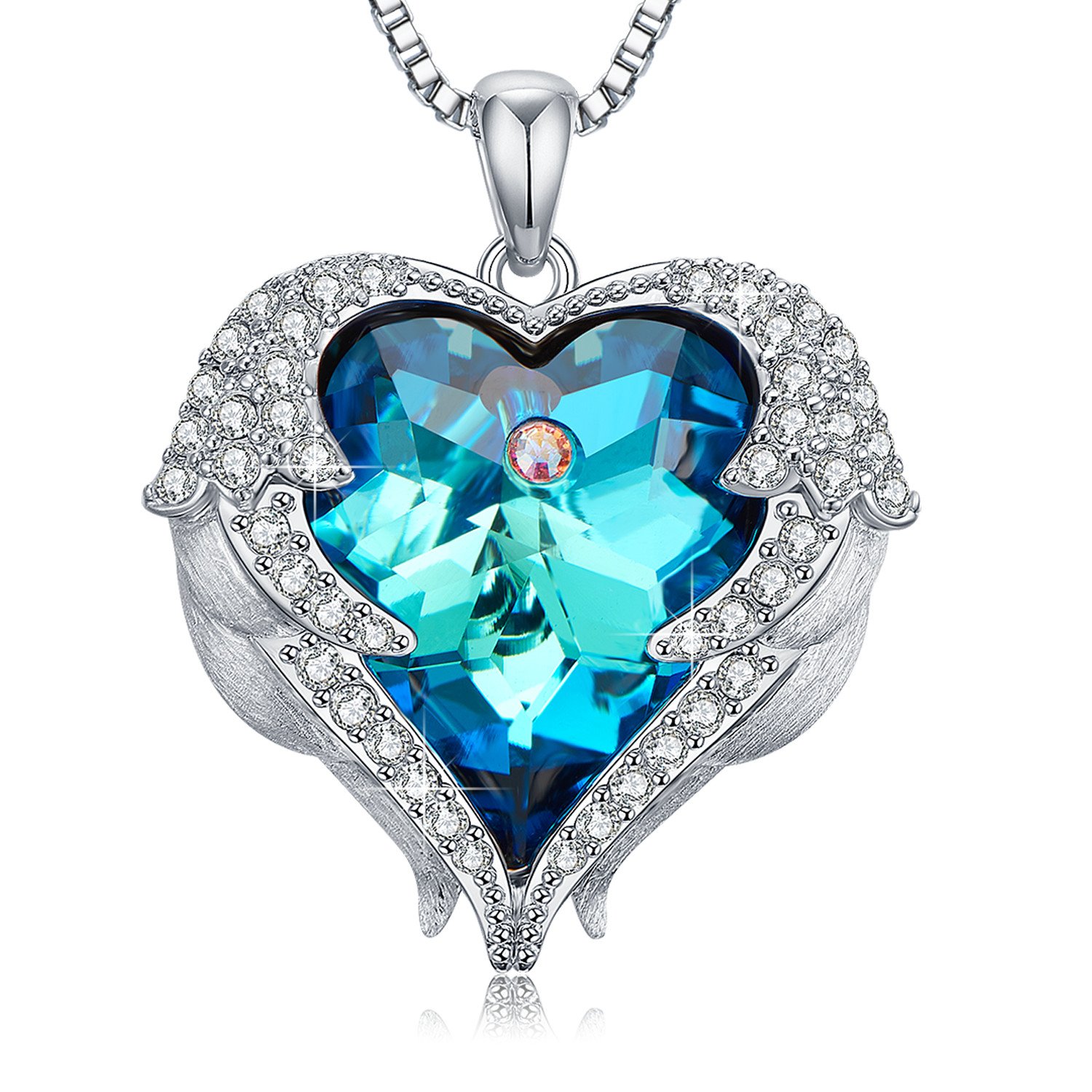 newnove 海洋之心吊坠项链女士采用施华洛世奇水晶制成