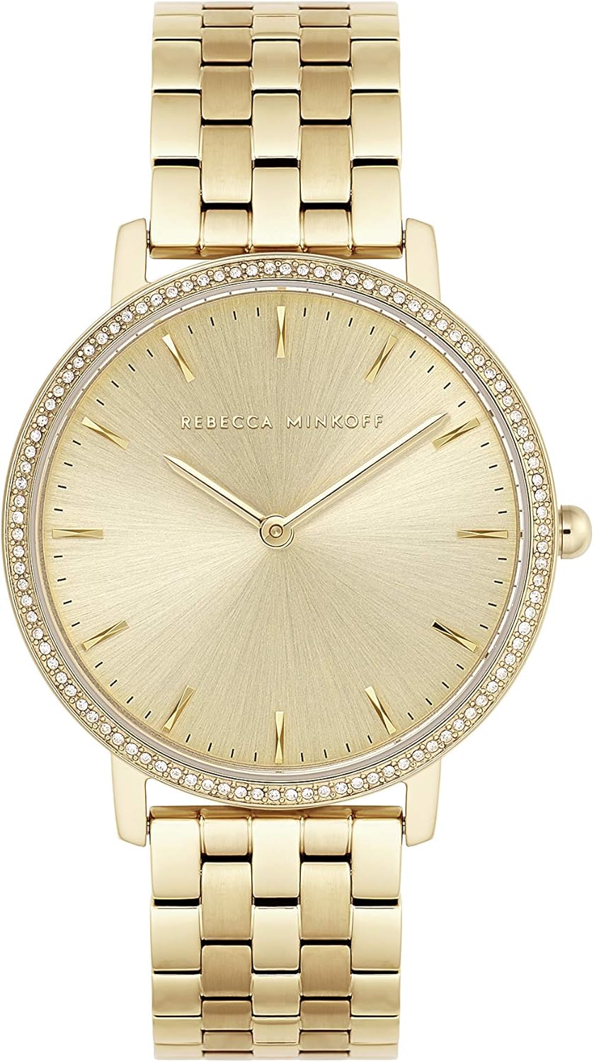 rebecca minkoff 女式专业石英手表金色不锈钢表带,16(型号:2200348)
