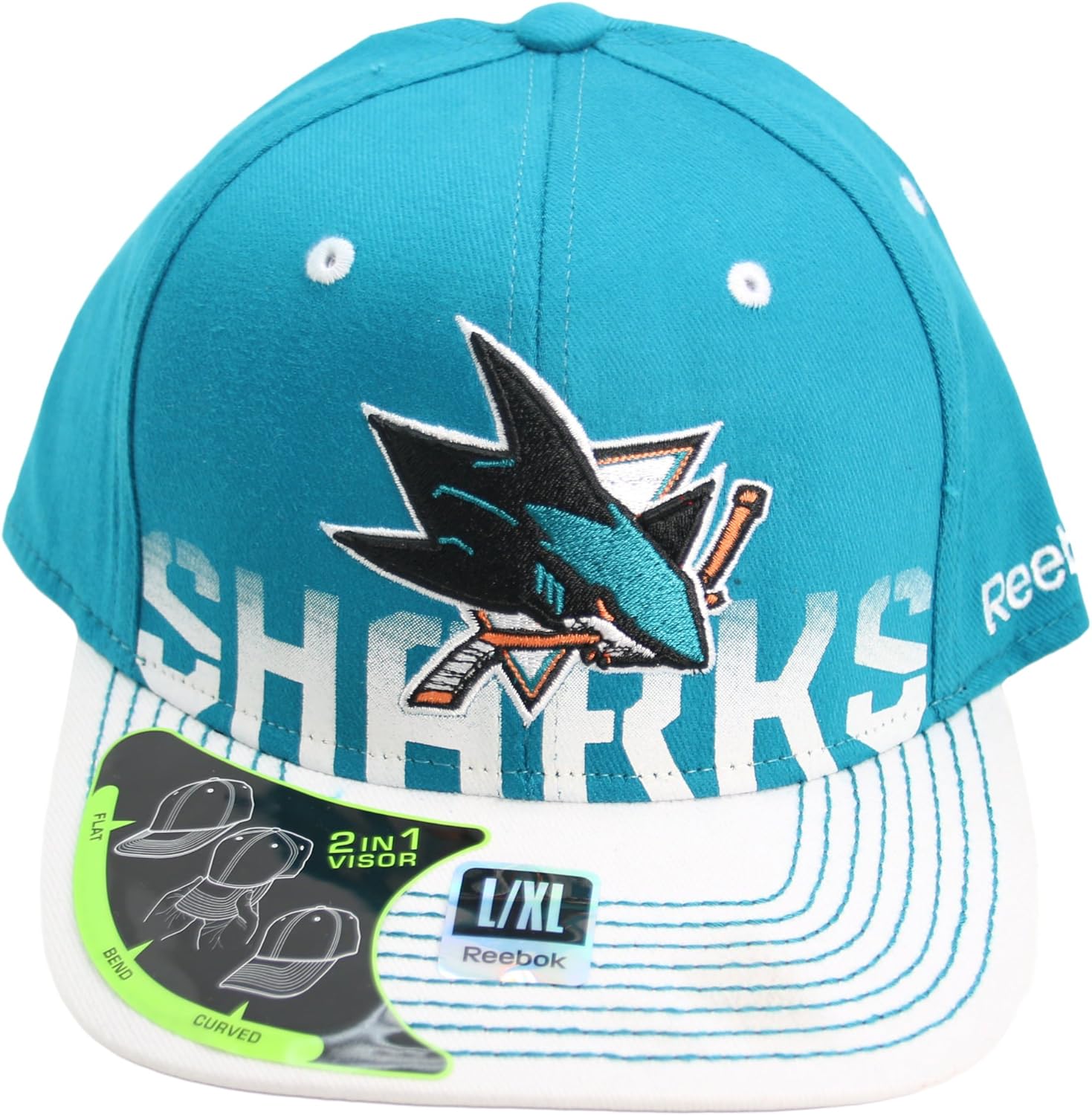 nhl 圣何塞鲨鱼"face off collection"成人扁平帽檐弹性合身帽帽 l/xl