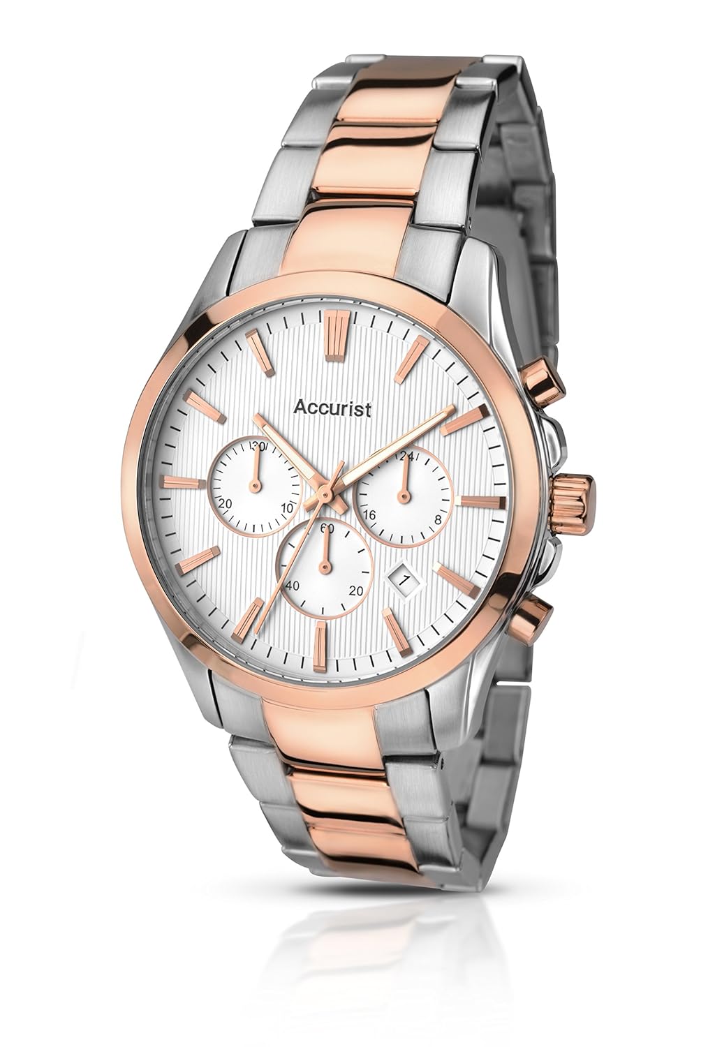 accurist 男式石英手表,计时显示和不锈钢手镯