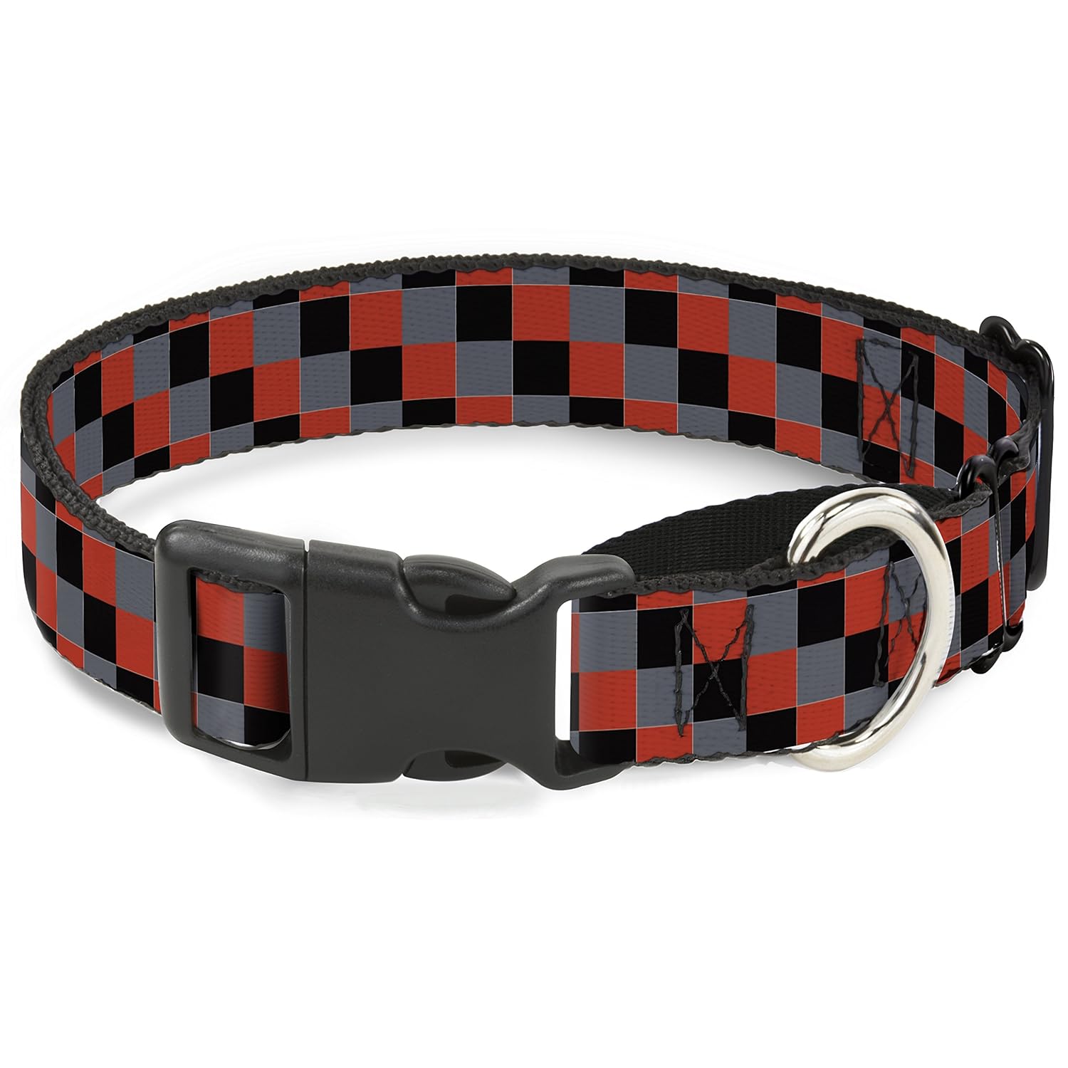 带扣宠物狗项圈 checker trio gray/black/red 1" wide - fits 9-15"