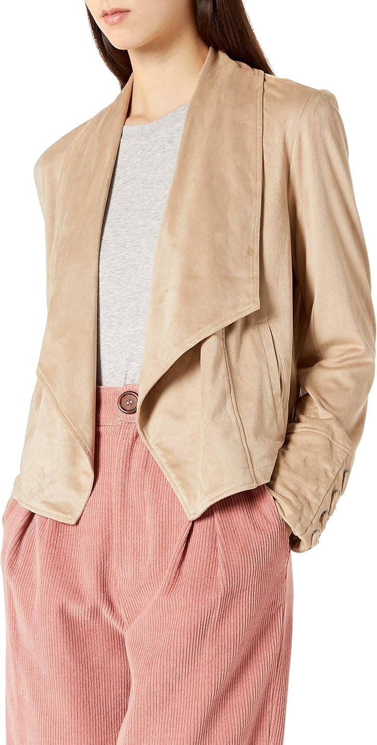 jack 女士翻转针褶皱前襟仿麂皮夹克